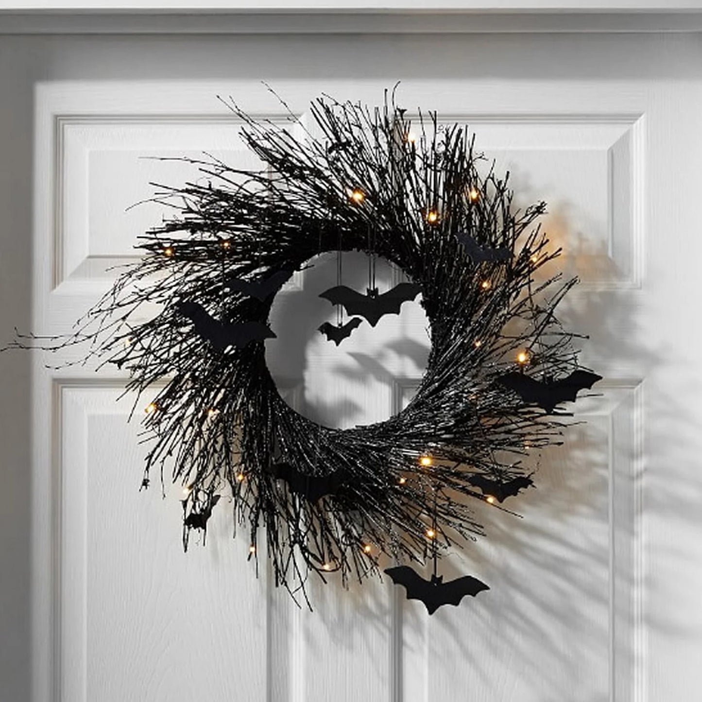 Black Halloween Wreath Bat Wreath Door Wreath with Glitter Bats Halloween Party Decorations