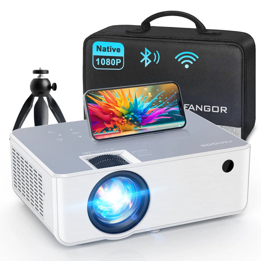 Wifi Bluetooth Projector, Portable Movie Projector Native 1080P for Home &Outdoor, Full HD Video Projector Compatible with Phone/Laptop/Pc/ TV Stick/Usb/Sd Card (Tripod Included)