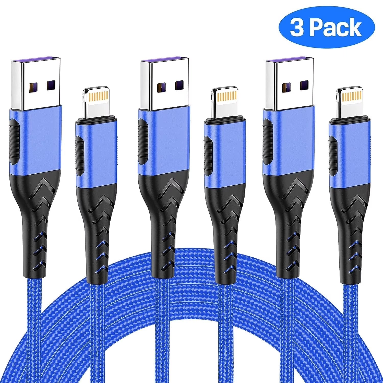 3Pack I-Phone Charger 10Ft Cord Lightnin Fast Charging Cable for I-Phone , I.Pad - Blue
