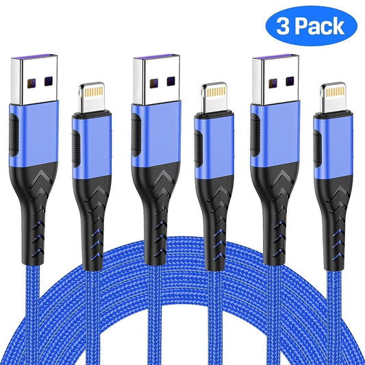 3Pack I-Phone Charger 10Ft Cord Lightnin Fast Charging Cable for I-Phone , I.Pad - Blue