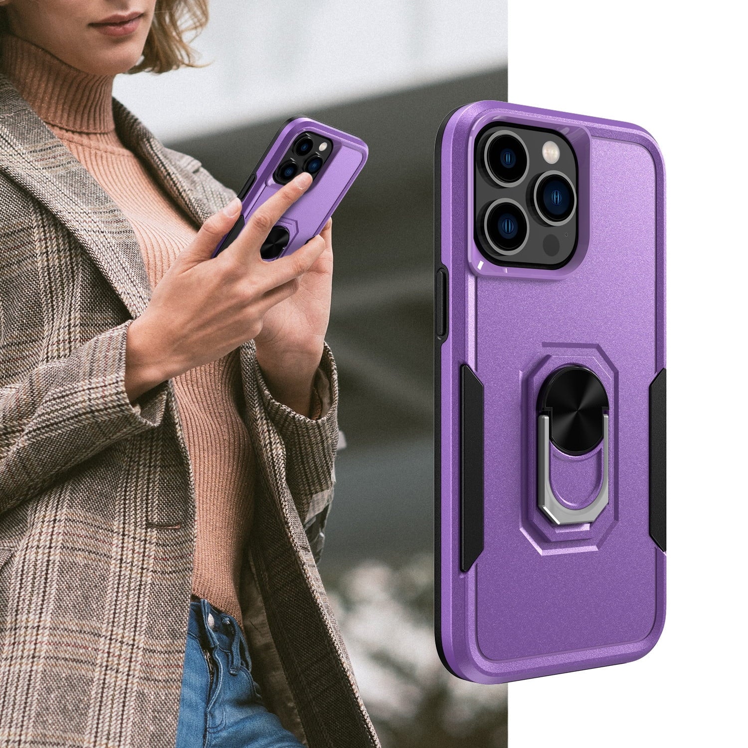 Phone Case with Ring Stand for Iphone 14 Pro Max/14 Pro/14 Plus/14 Shockproof Armor Cover, Purple