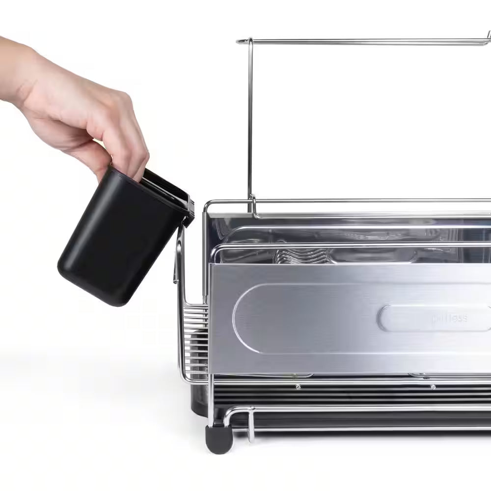 Compact 17.25 In. Stainless Steel Black Fingerprint-Proof Stainless Steel Dish Rack with Wine Glass Holder