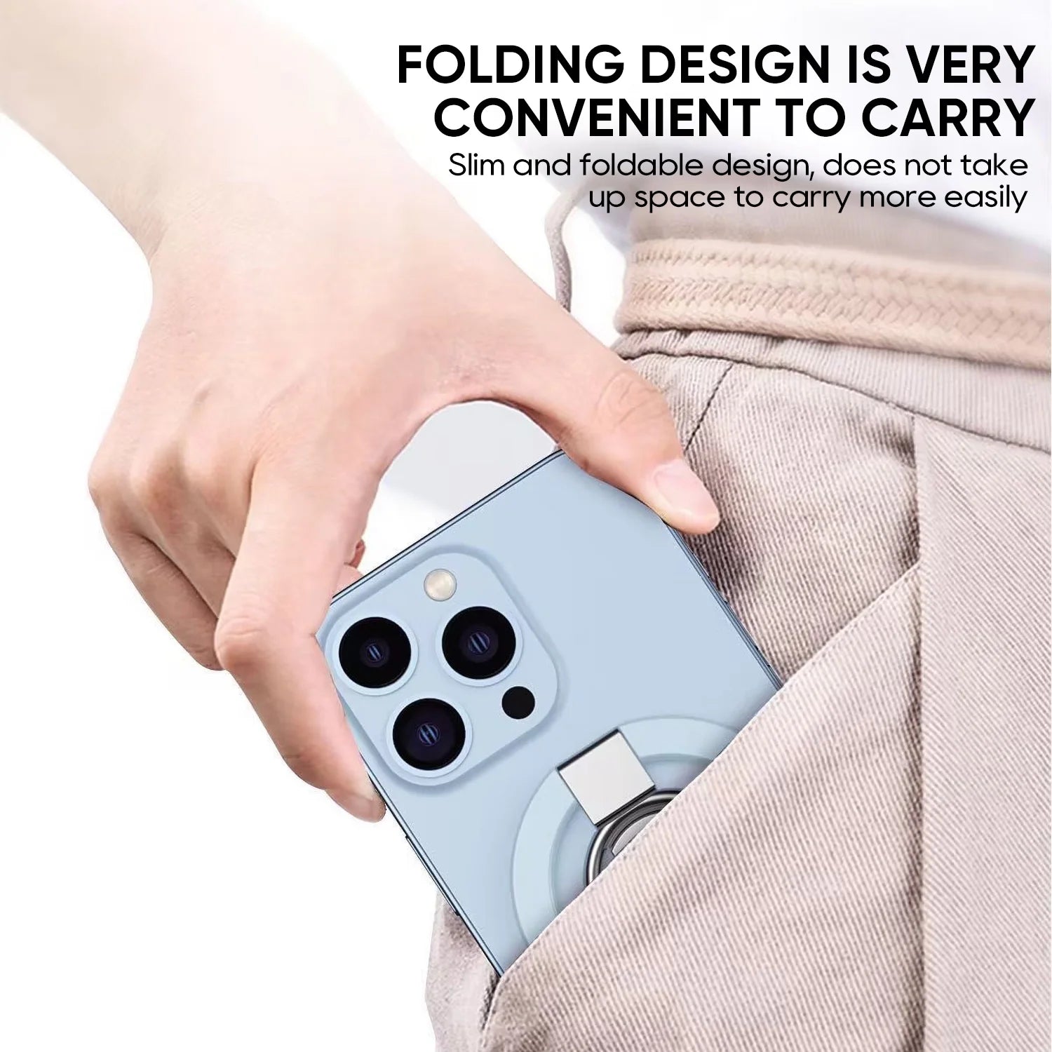 Cell Phone Ring Holder Stand, 360 Degree Rotation Finger Ring Kickstand Ultra-Thin Magnetic Car Mount Cell Phone Back Grip Foldable Stand, Purple