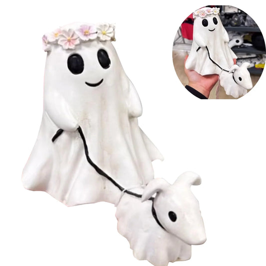 Ghost Walking Dog Statue, Ghost Walking Dog Statue,Ghost Walking His Ghost Dog Ghost Dog Statues Spooky Ghost Dog Figurine Home Tabletop Decorations, Figurines