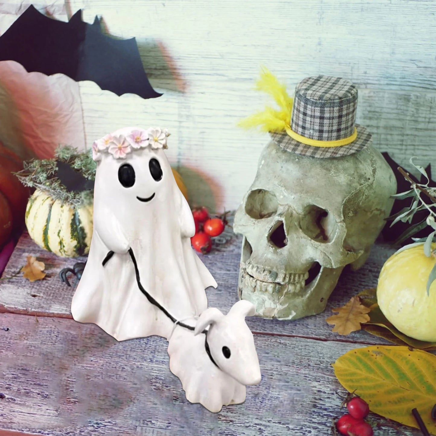 Ghost Walking Dog Statue, Ghost Walking Dog Statue,Ghost Walking His Ghost Dog Ghost Dog Statues Spooky Ghost Dog Figurine Home Tabletop Decorations, Figurines