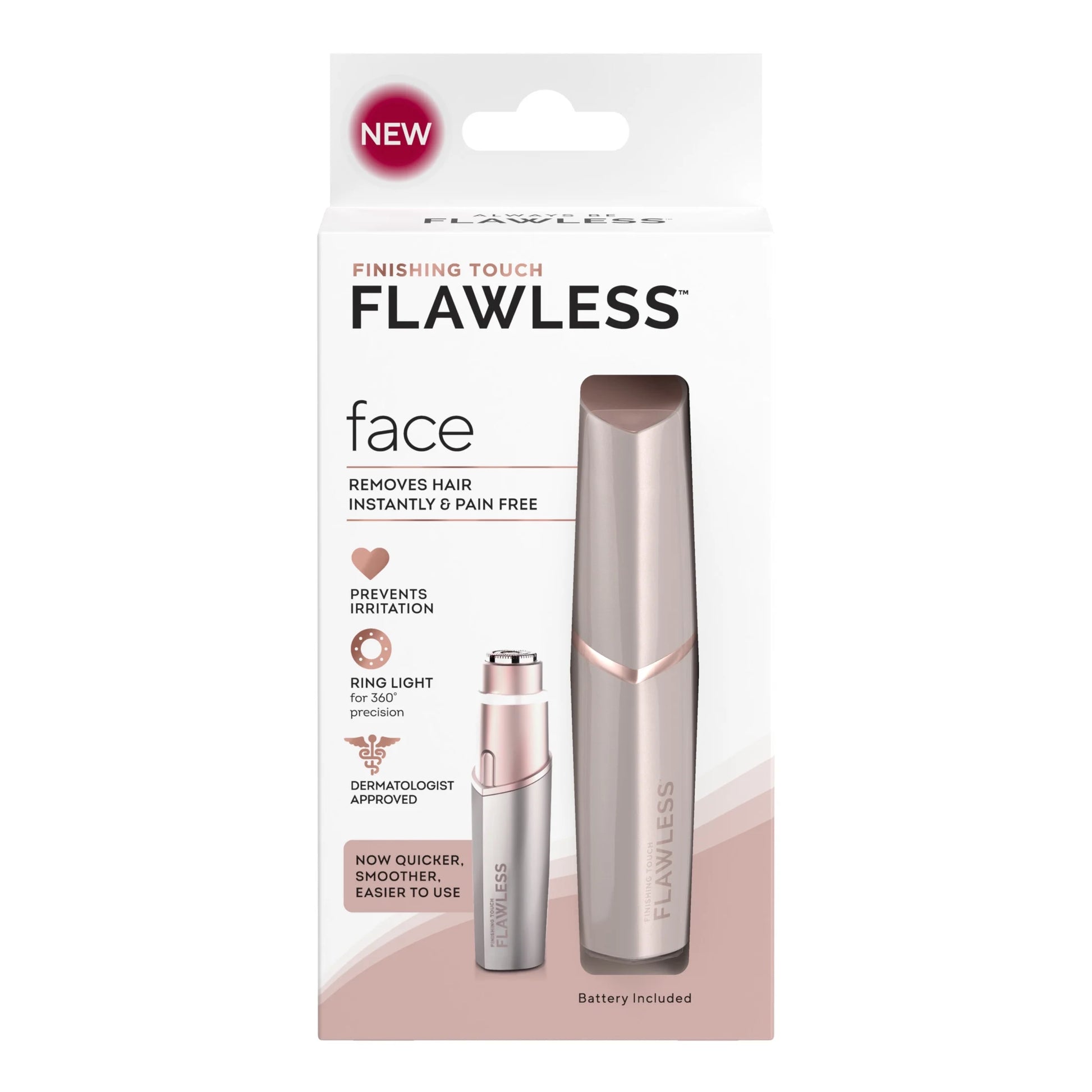 Finishing Touch  Facial Hair Remover for Women, Rose Gold Electric Face Razor with LED Light