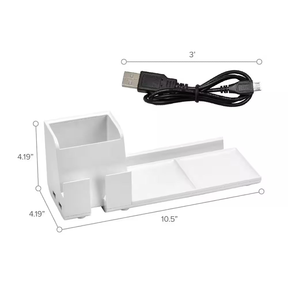 Connect Charging Desk Organizer Base, USB Phone Stand Compatible with Cell Phones and Tablets, White