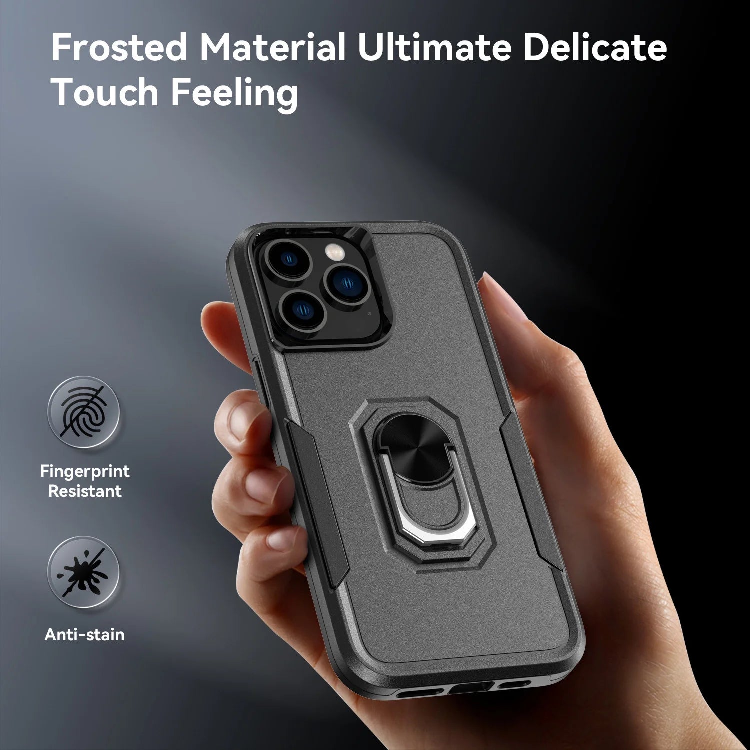 Phone Case with Ring Stand for Iphone 14 Pro Max/14 Pro/14 Plus/14 Shockproof Armor Cover, Black