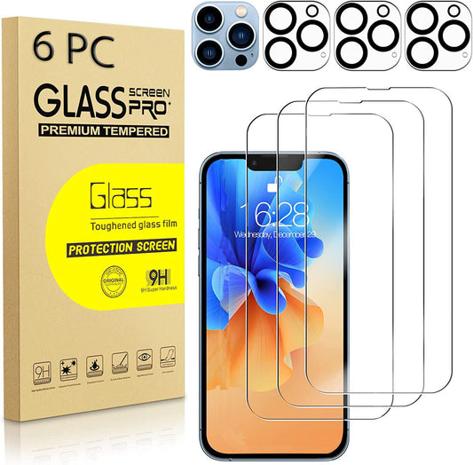 For Iphone 16 15 14 13 12 11 Pro Max Tempered Glass Screen + Camera Protector