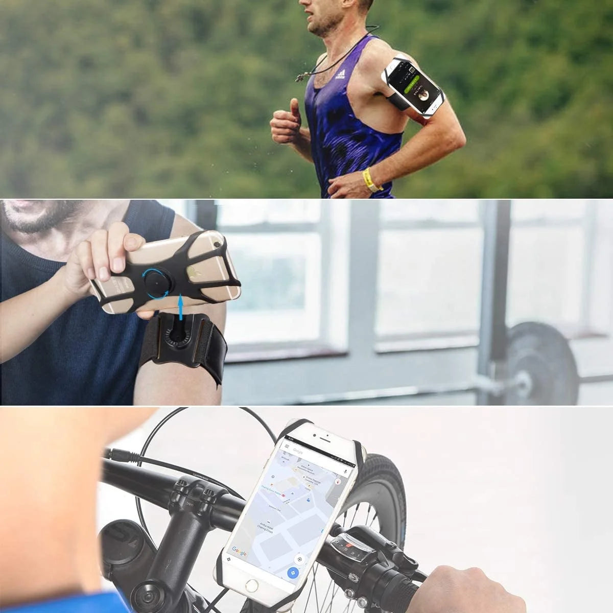3 in 1 Running Phone Armband, 360Rotatable Bike Phone Holder, with Rugged Case, Black