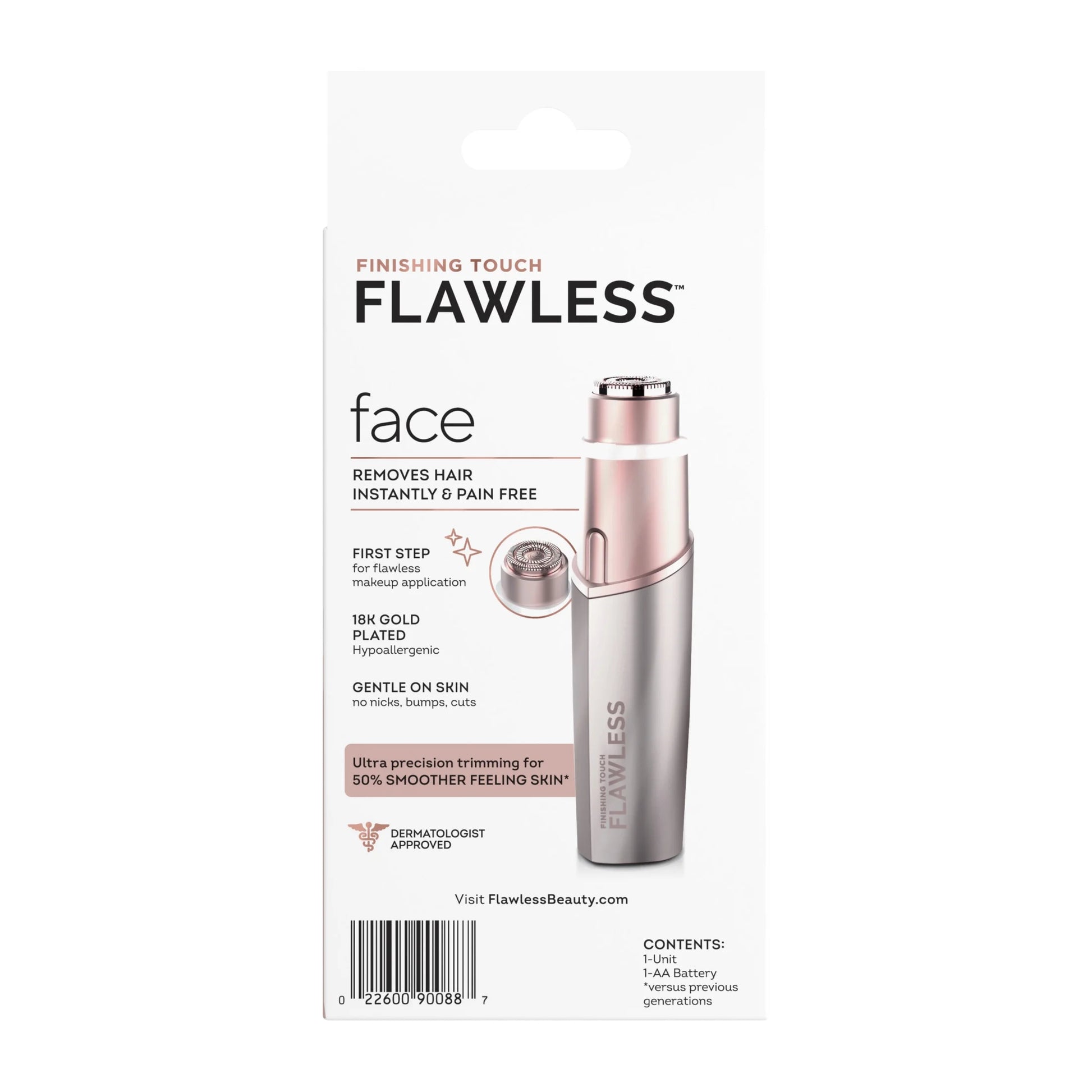 Finishing Touch  Facial Hair Remover for Women, Rose Gold Electric Face Razor with LED Light