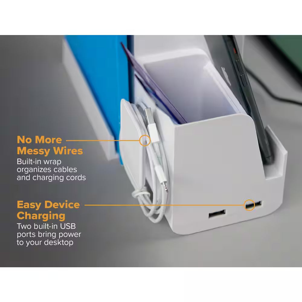 Connect Charging Desk Organizer Base, USB Phone Stand Compatible with Cell Phones and Tablets, White
