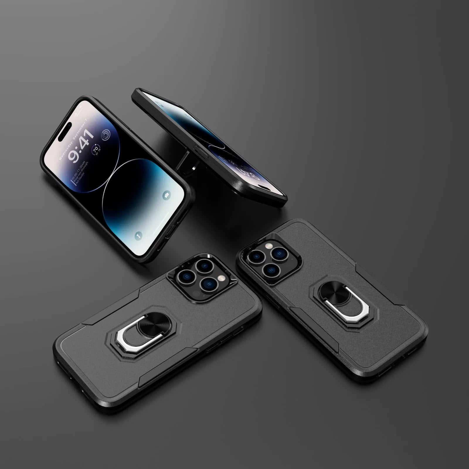 Phone Case with Ring Stand for Iphone 14 Pro Max/14 Pro/14 Plus/14 Shockproof Armor Cover, Black