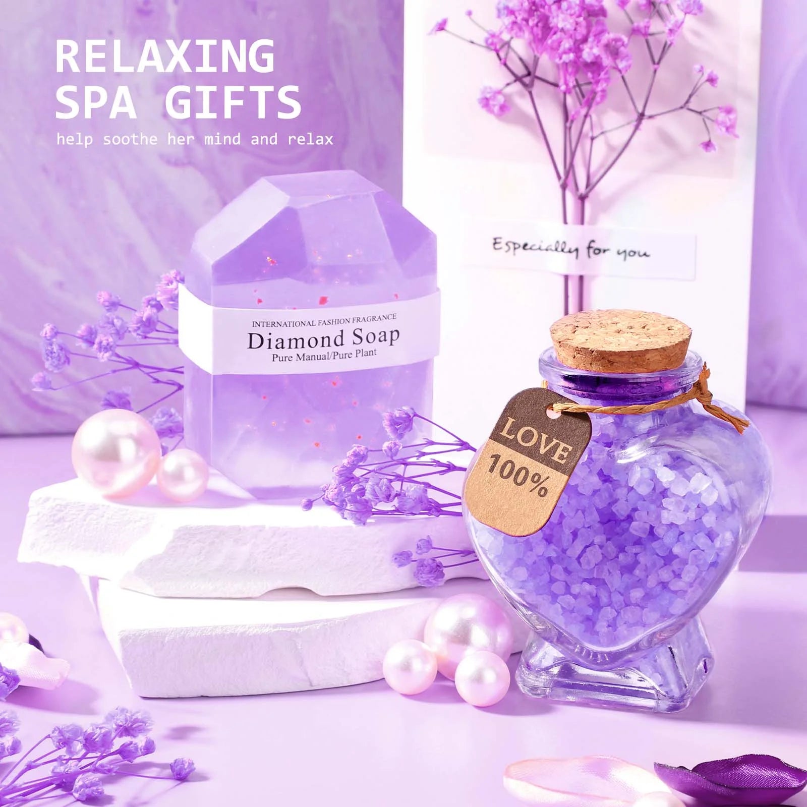 Gift Baskets Set for Women, 0 Pack Bath and Body Set for Christmas Holiday Birthday Gift, Purple