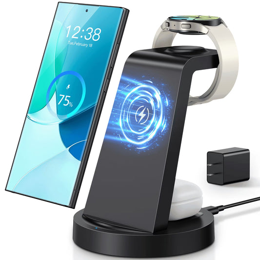 Wireless Charger Compatible with Samsung:  3 in 1 Fast Charging Station for Galaxy, Iwatch Charger for Galaxy Watch 6/5/4, Galaxy Buds 2/Pro/+