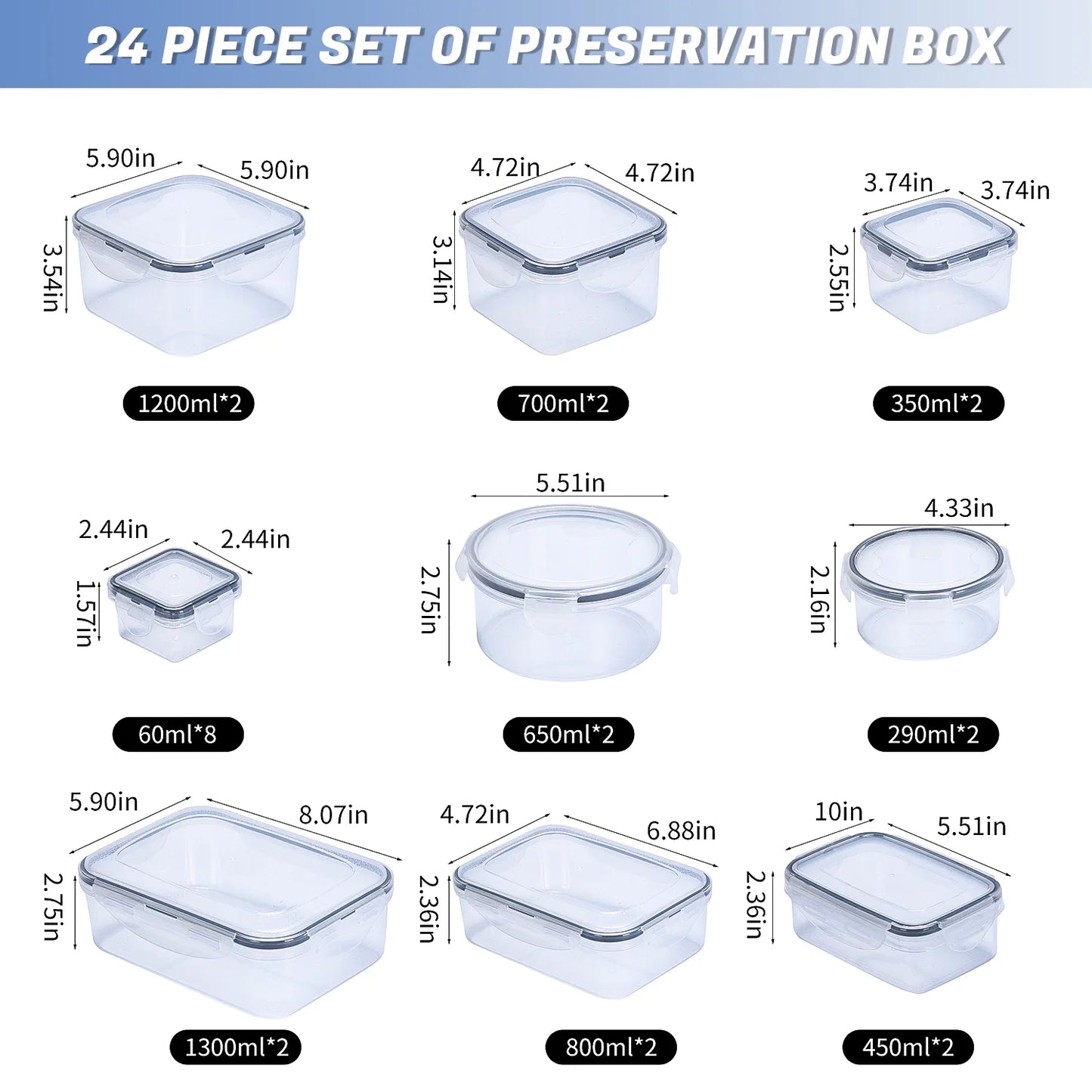 50 Pcs Airtight Food Storage Containers Set, Plastic Leak-Proof Canisters for Cereal Flour Sugar, BPA Free Stackable Lunch Boxes, Includes 24 Containers, 24 Lids(Labels & Marker)