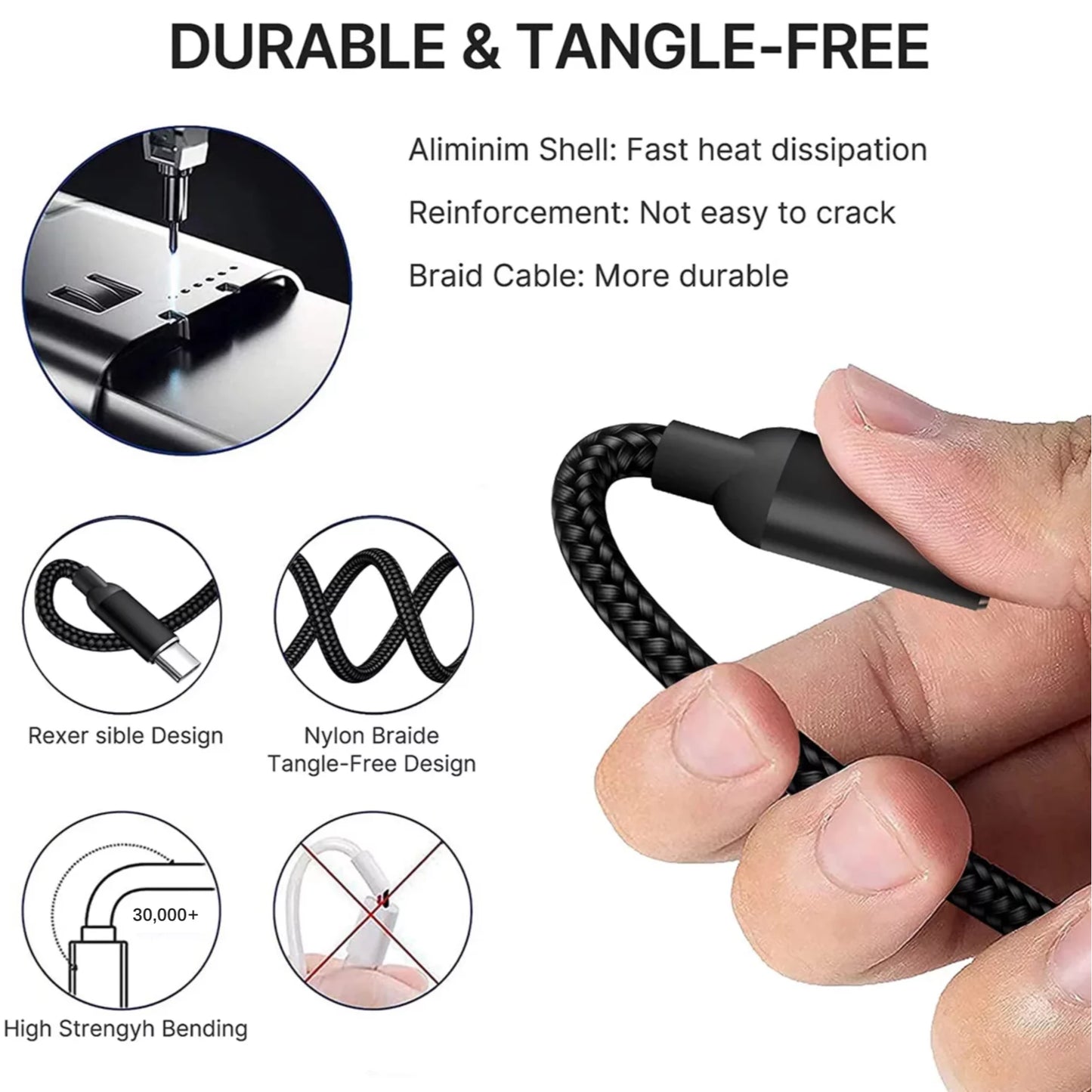 2 Pack Multi Charging Cable, 3 in 1 Multi Phone Charger Cable Fast Charging Cord with USB C, Micro USB Cable Compatible with Iphone/Ipad/Samsung/Android Phone, Black