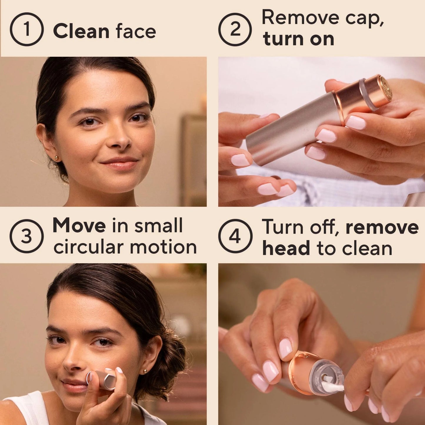 Finishing Touch  Facial Hair Remover for Women, Rose Gold Electric Face Razor with LED Light