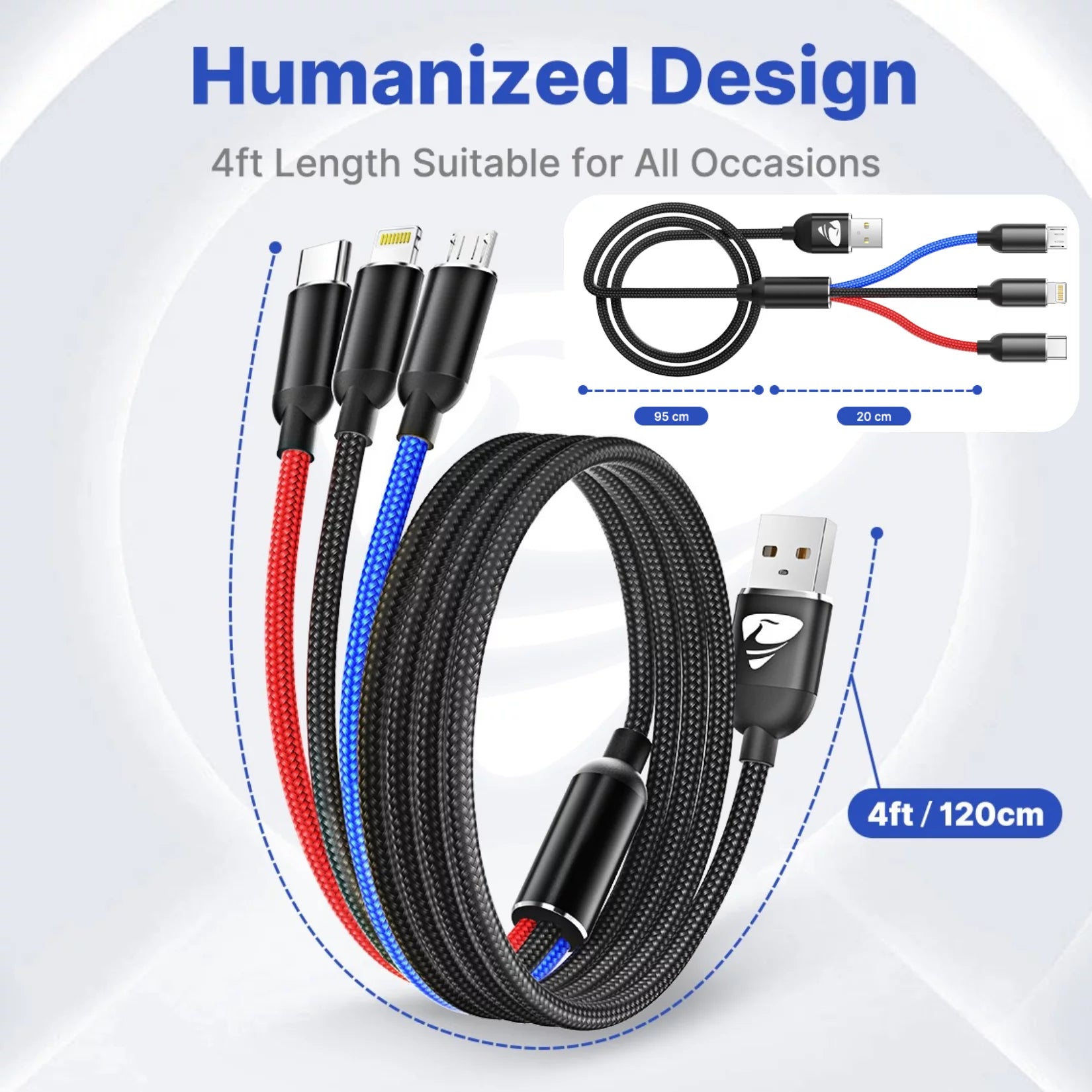 2 Pack Multi Charging Cable, 3 in 1 Multi Phone Charger Cable Fast Charging Cord with USB C, Micro USB Cable Compatible with Iphone/Ipad/Samsung/Android Phone, Black