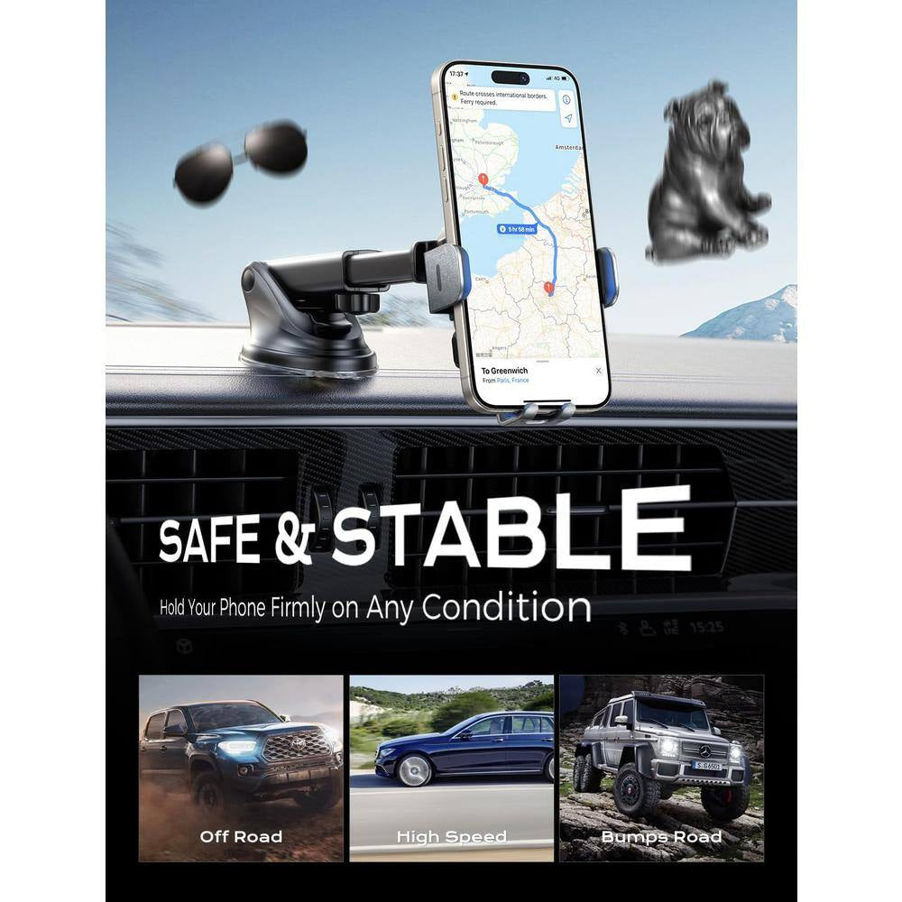Wireless Car Charger with Auto Clamping Car Charger in Black