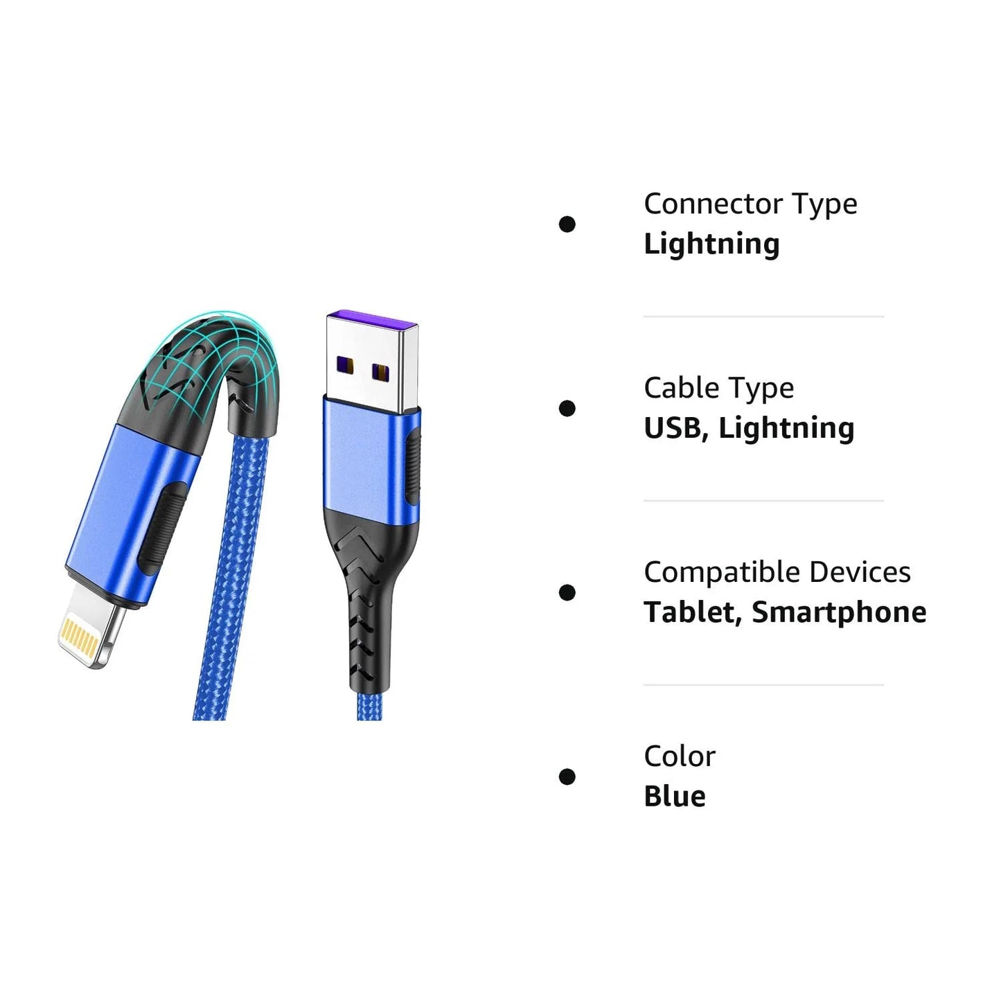 3Pack I-Phone Charger 10Ft Cord Lightnin Fast Charging Cable for I-Phone , I.Pad - Blue