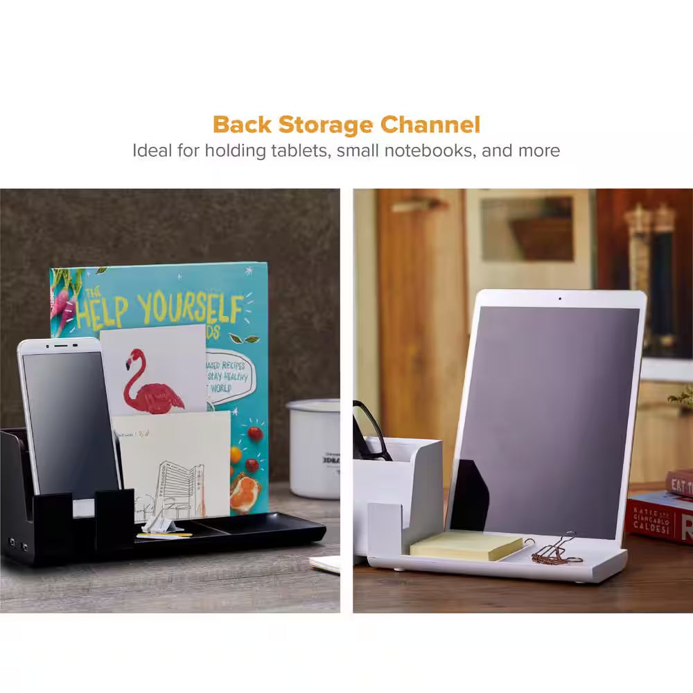 Connect Charging Desk Organizer Base, USB Phone Stand Compatible with Cell Phones and Tablets, White