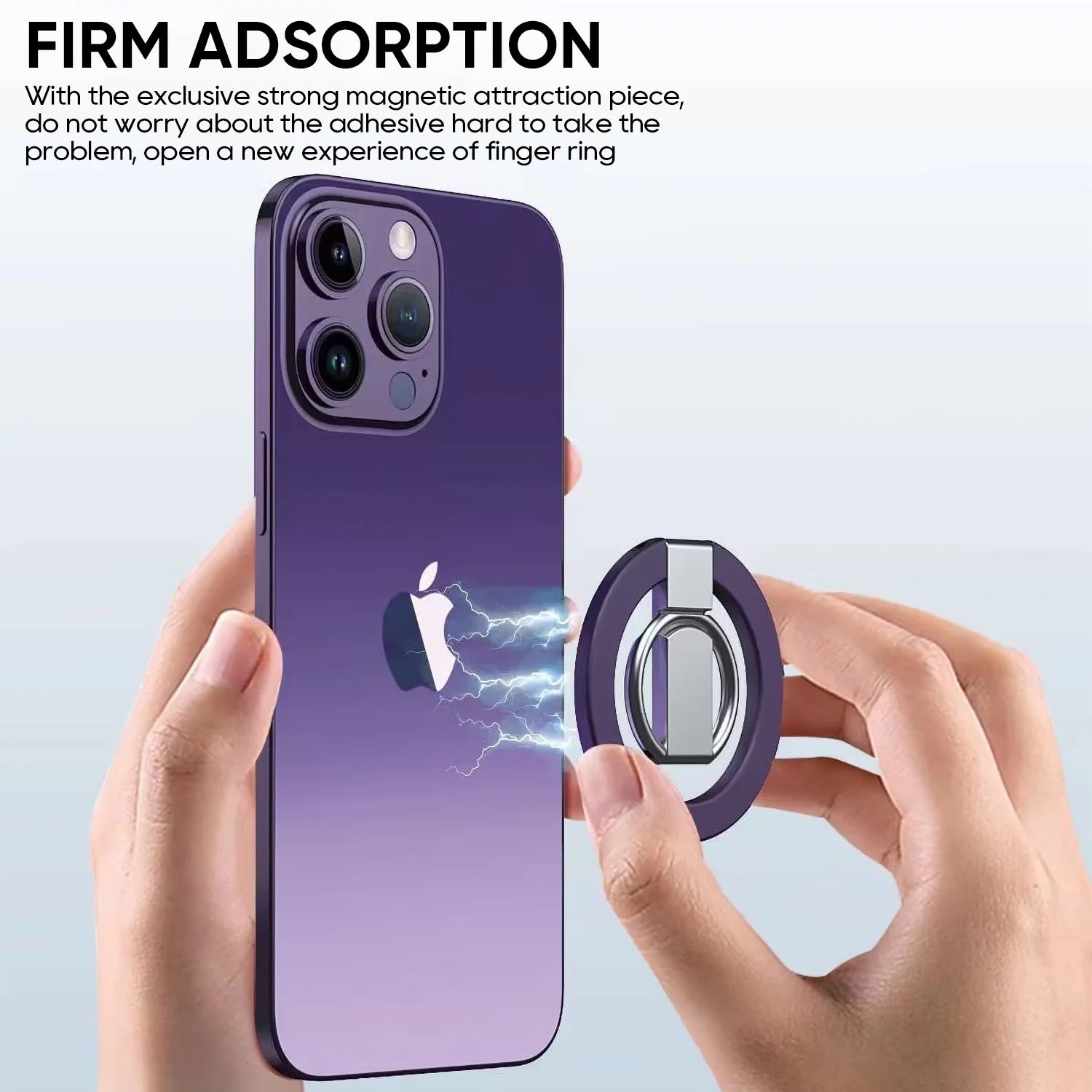 Cell Phone Ring Holder Stand, 360 Degree Rotation Finger Ring Kickstand Ultra-Thin Magnetic Car Mount Cell Phone Back Grip Foldable Stand, Purple