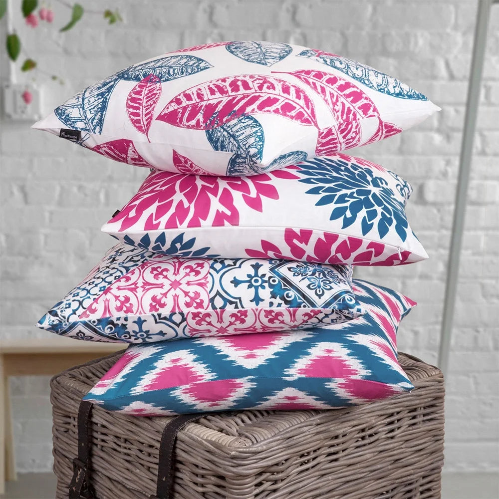 New Living Series Double-Sided Design Decorative Throw Pillow Cover, 18" X 18", Blue/Purple, 4 Pack