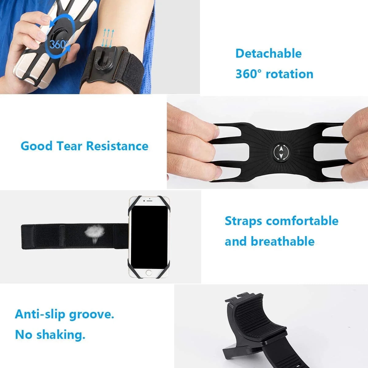 3 in 1 Running Phone Armband, 360Rotatable Bike Phone Holder, with Rugged Case, Black