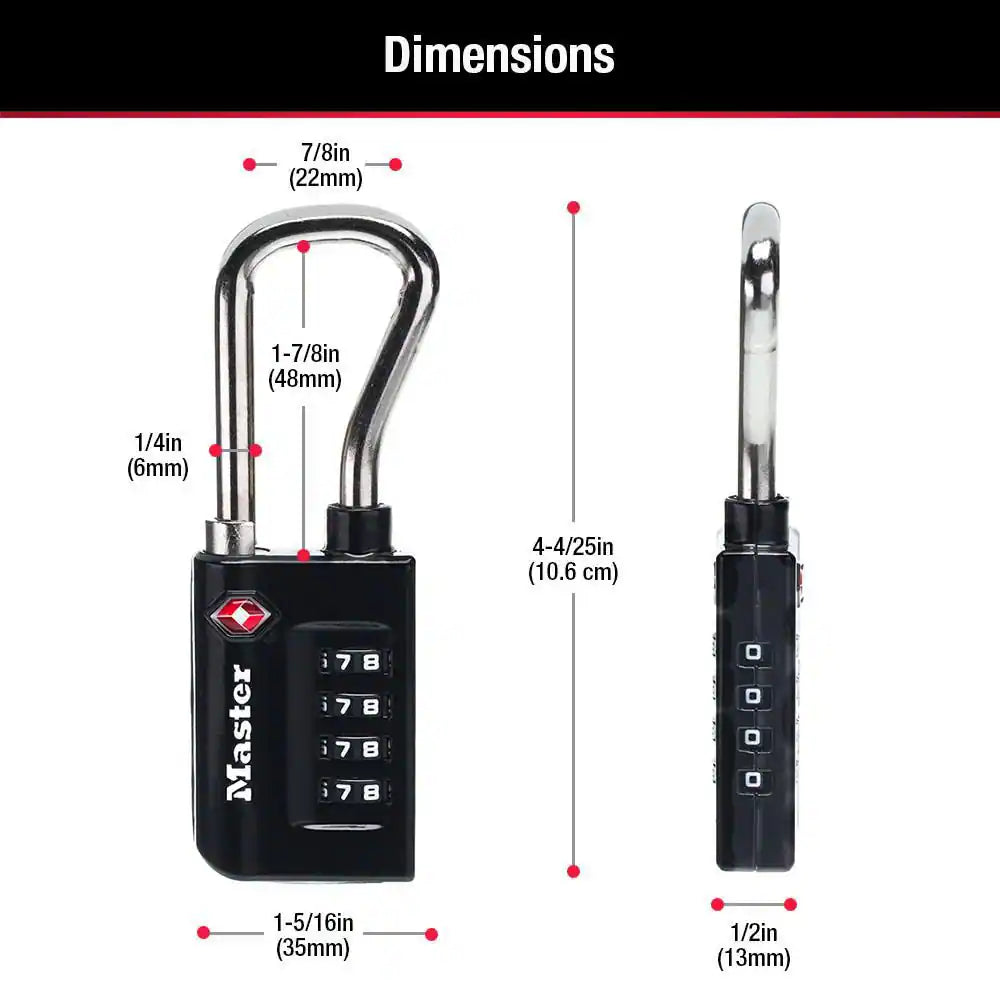 TSA Approved Combination Luggage Lock, Resettable, Extended Shackle