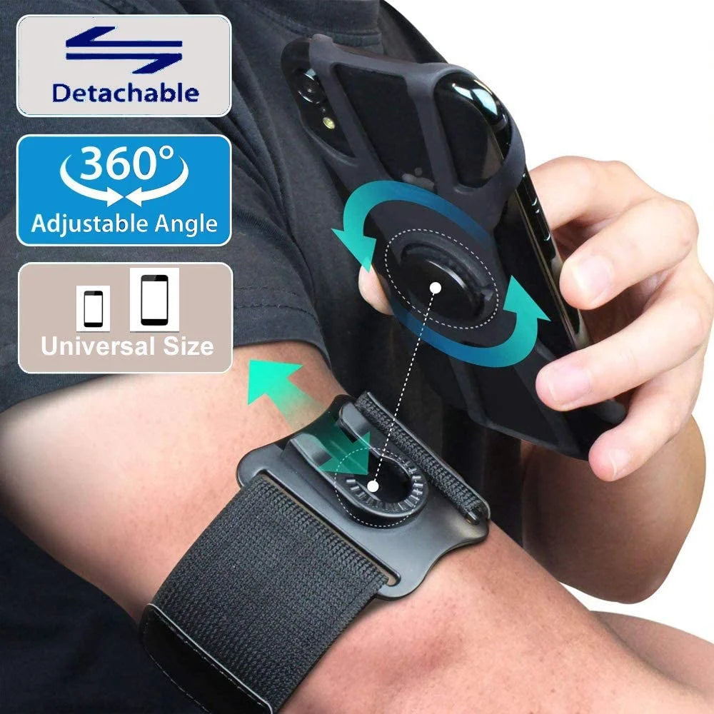 3 in 1 Running Phone Armband, 360Rotatable Bike Phone Holder, with Rugged Case, Black