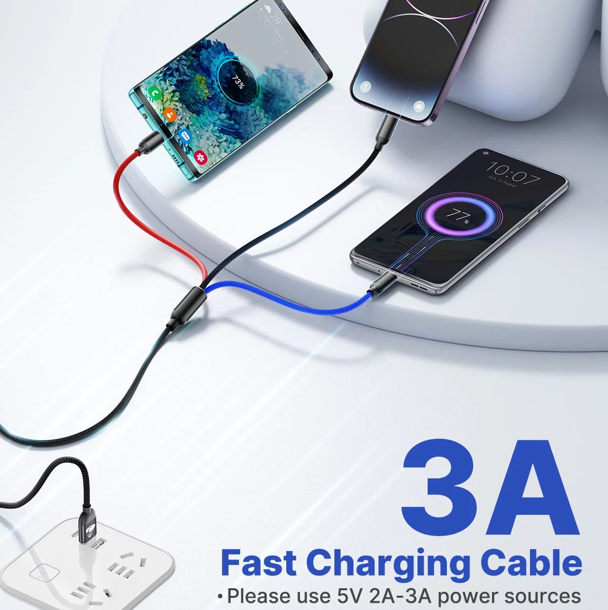 2 Pack Multi Charging Cable, 3 in 1 Multi Phone Charger Cable Fast Charging Cord with USB C, Micro USB Cable Compatible with Iphone/Ipad/Samsung/Android Phone, Black
