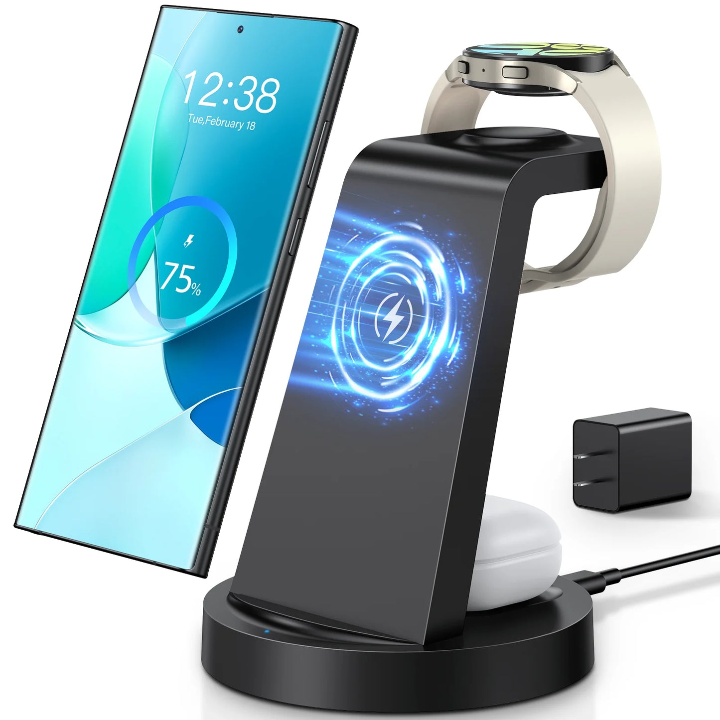 Wireless Charger Compatible with Samsung:  3 in 1 Fast Charging Station for Galaxy, Iwatch Charger for Galaxy Watch 6/5/4, Galaxy Buds 2/Pro/+