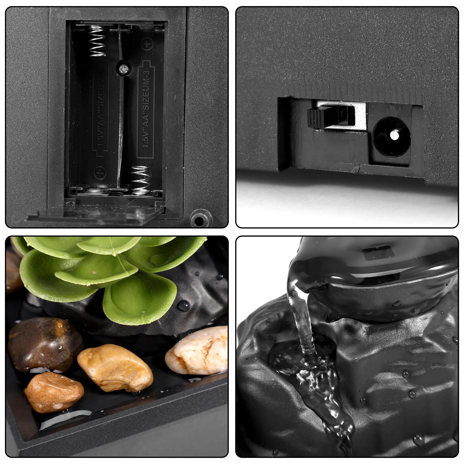 Tabletop Fountain Battery/Usb Dual Powered Operated Mini Indoor Water Fountain Feature Zen Meditation Fountain Decor Sound Relaxation Fountain Ornament for Table Office Home Bedroom