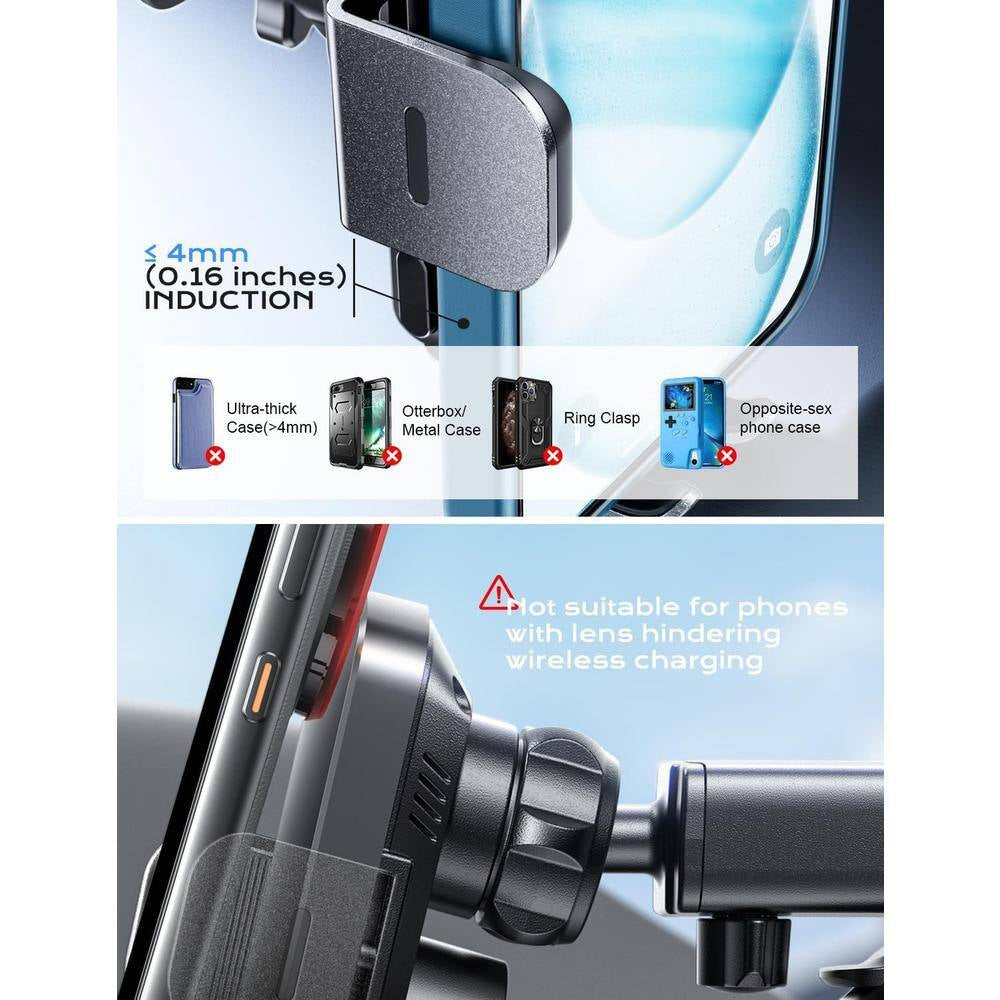 Wireless Car Charger with Auto Clamping Car Charger in Black