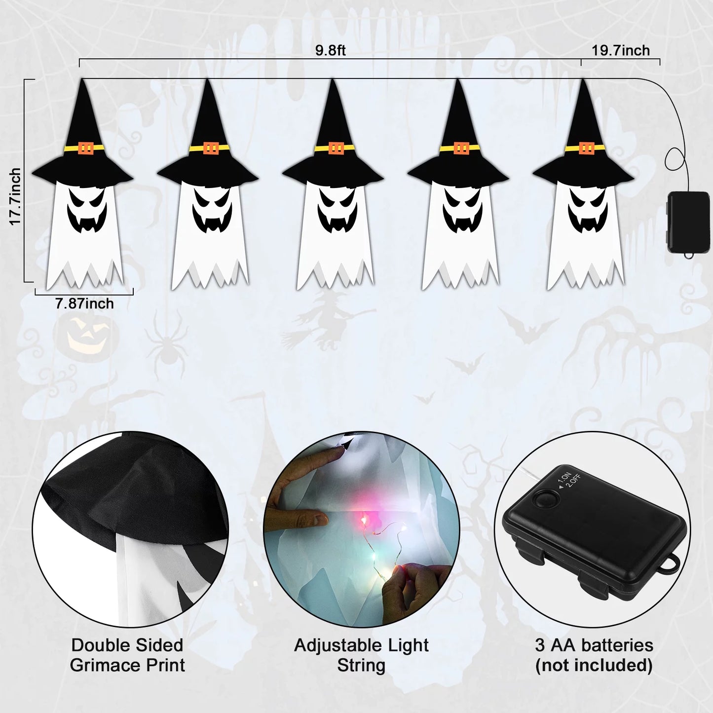 Halloween Decorations Indoor Outdoor, 5 Pcs Halloween Lights Glowing Ghost Witch Hat Ornaments Gifts for Home Garden Yard