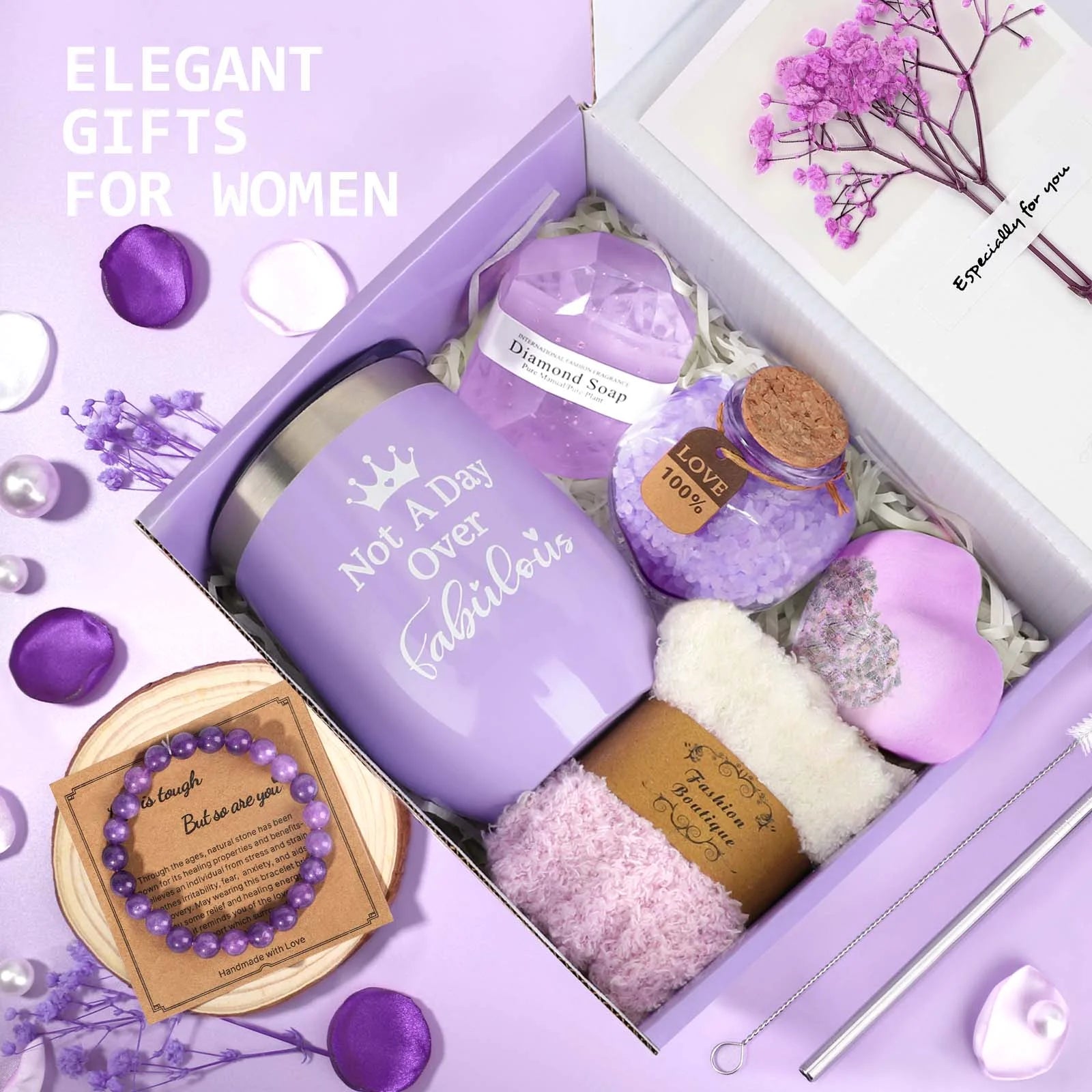 Gift Baskets Set for Women, 0 Pack Bath and Body Set for Christmas Holiday Birthday Gift, Purple
