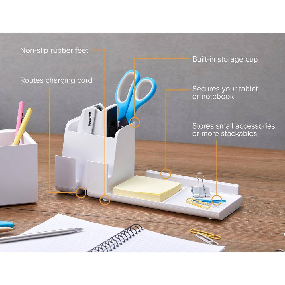 Connect Charging Desk Organizer Base, USB Phone Stand Compatible with Cell Phones and Tablets, White