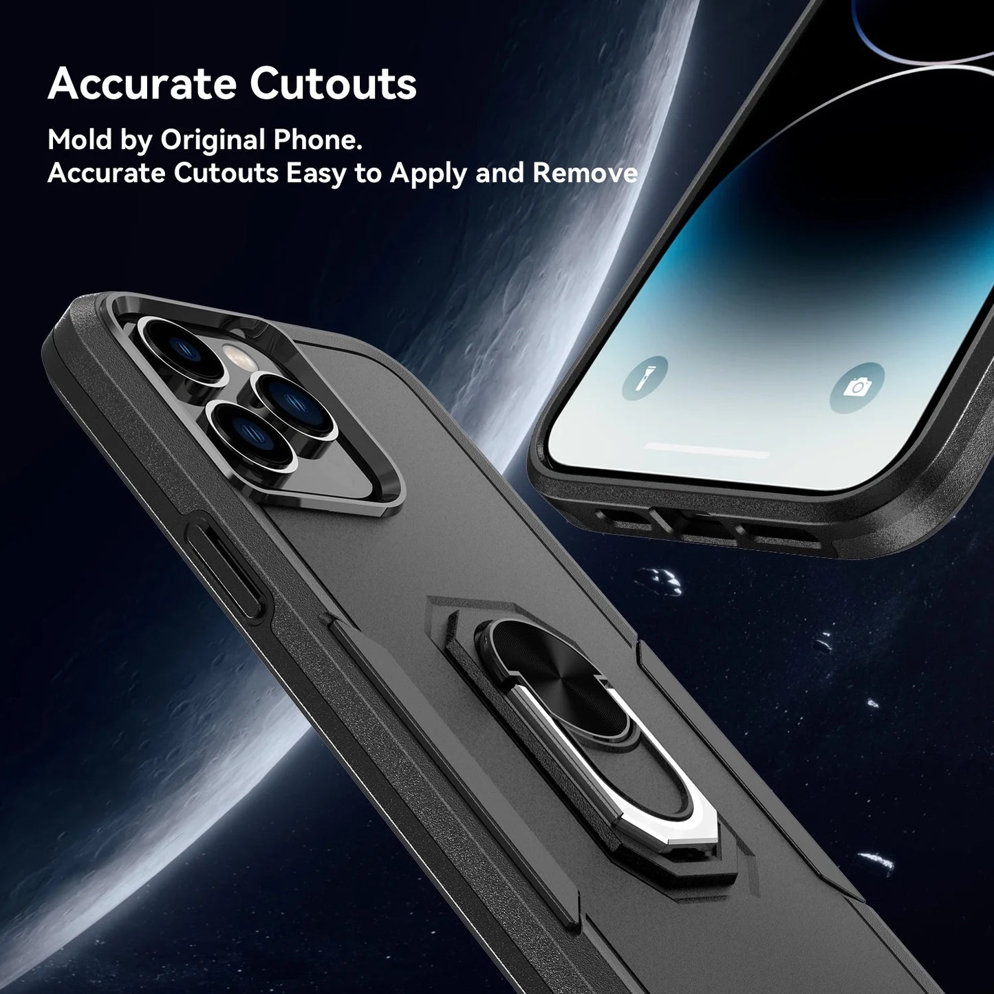 Phone Case with Ring Stand for Iphone 14 Pro Max/14 Pro/14 Plus/14 Shockproof Armor Cover, Black