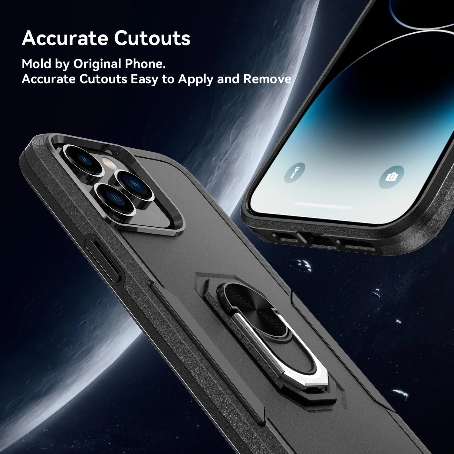 Phone Case with Ring Stand for Iphone 14 Pro Max/14 Pro/14 Plus/14 Shockproof Armor Cover, Black