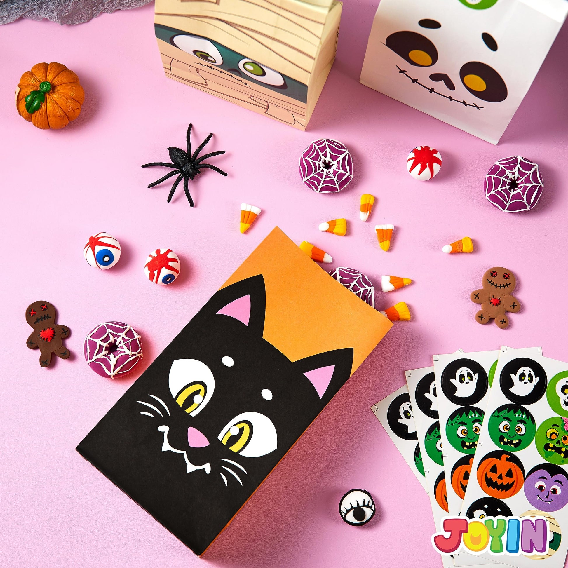 72 Pcs Halloween Treat Bags with Sticker,Goodie Bags Paper Halloween Candy Bags Trick or Treat Creepy Designs Halloween Bags for Kids Trick or Treat,Classroom Goody Bags