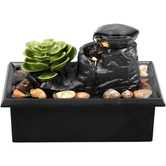 Tabletop Fountain Battery/Usb Dual Powered Operated Mini Indoor Water Fountain Feature Zen Meditation Fountain Decor Sound Relaxation Fountain Ornament for Table Office Home Bedroom