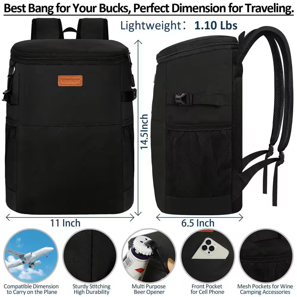 18 Qt. Waterproof Camping Cooler Backpack Insulated Leak Proof Lunch Cooler Bag for Work, Beach and Picnic, Black