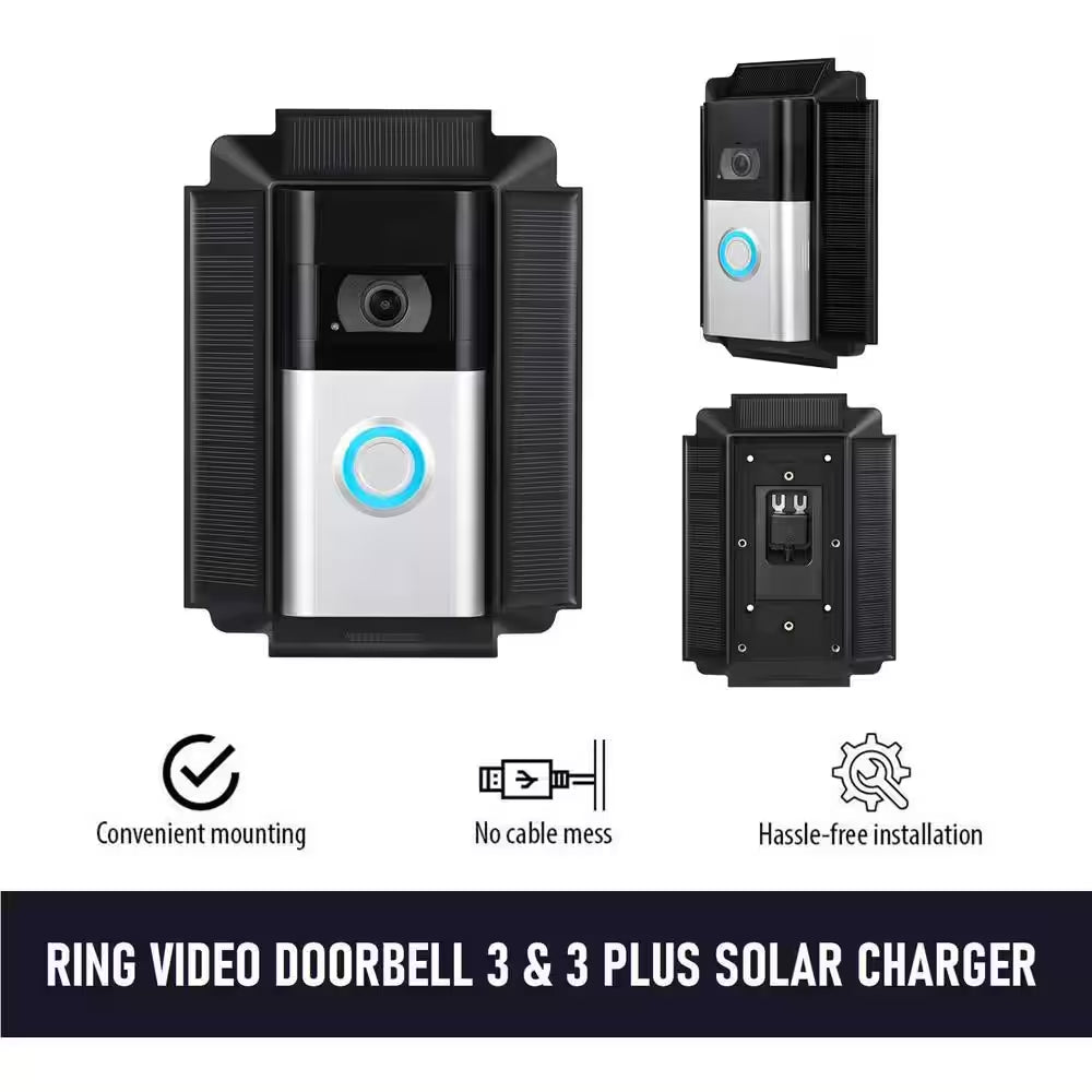 Black Solar Charger Mount for Ring Video Doorbell 3, 3 Plus, 4, Battery Doorbell Pro and plus (5-Volt 0.6-Watt)