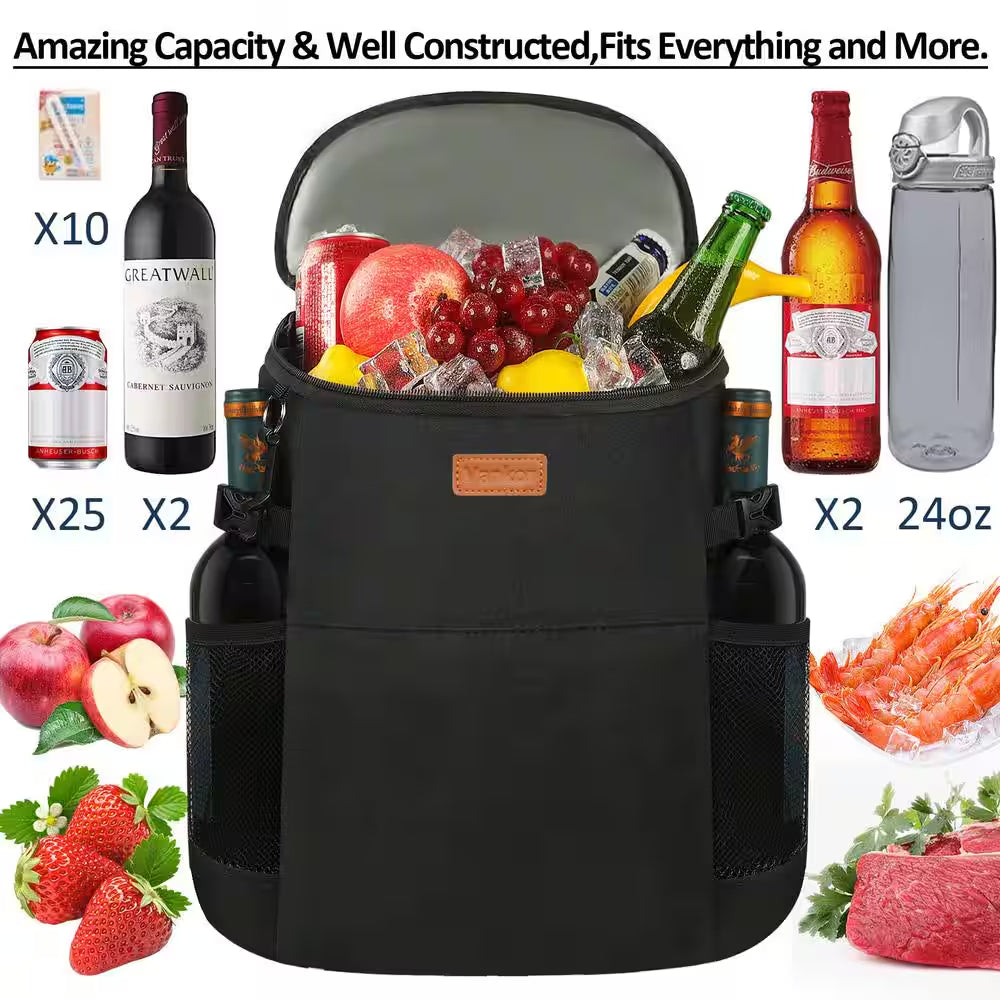 18 Qt. Waterproof Camping Cooler Backpack Insulated Leak Proof Lunch Cooler Bag for Work, Beach and Picnic, Black