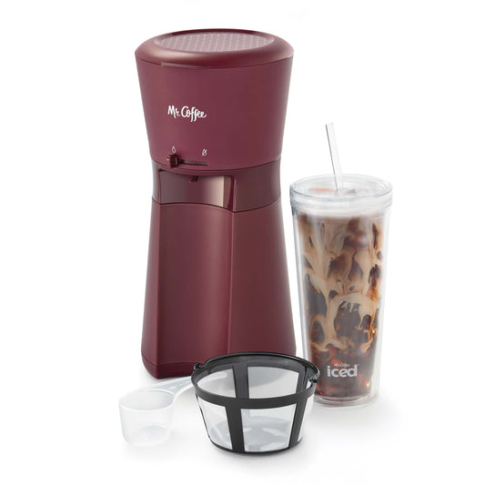 ® Iced™ Coffee Maker with Reusable Tumbler and Coffee Filter, Burgundy