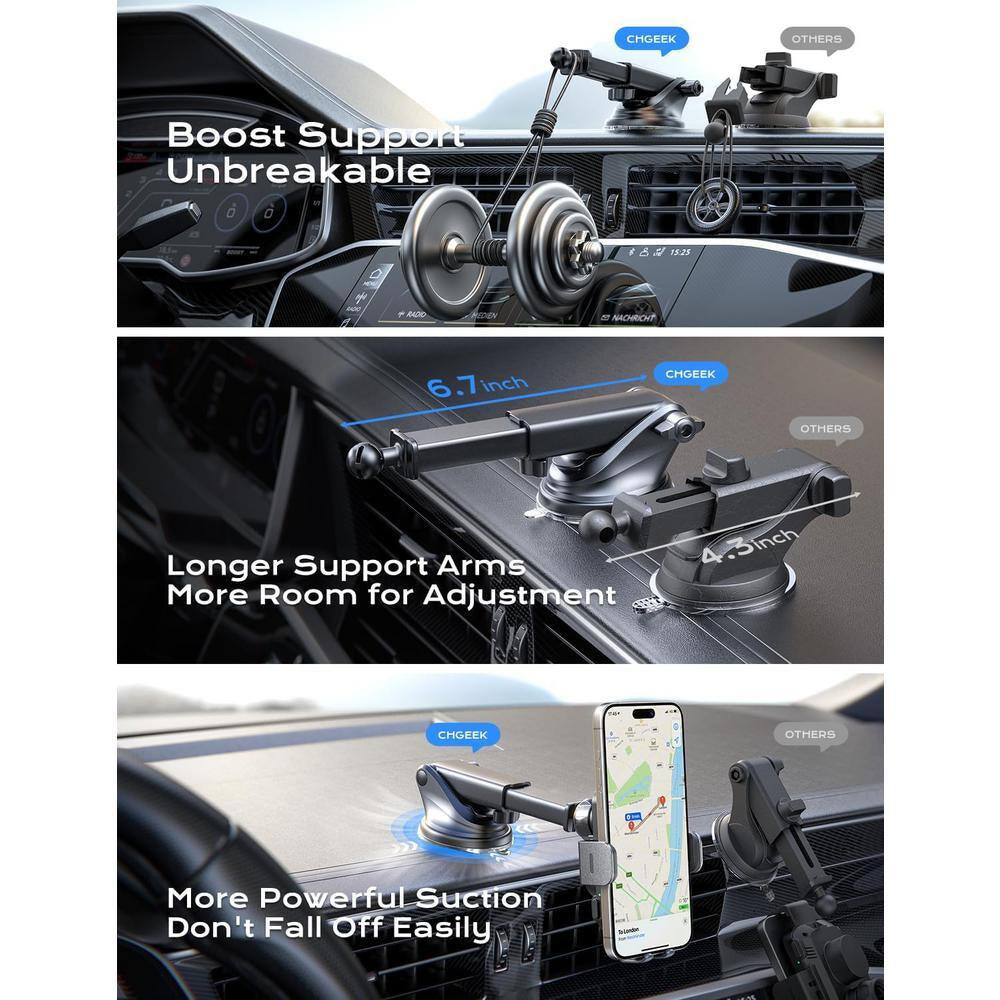 Wireless Car Charger with Auto Clamping Car Charger in Black