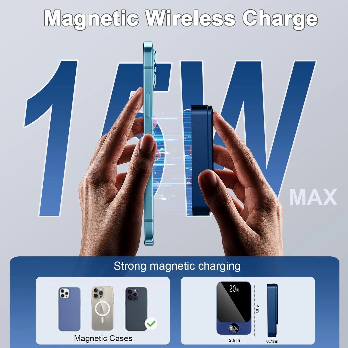 Magnetic Wireless Portable Charger, 10000Mah Power Bank with Pd20W Fast Charging, USB C In&Out Battery Pack, Compatible with Mag-Safe for Iphone 16/15/14/13/12 Series, Samsung, Android, and More