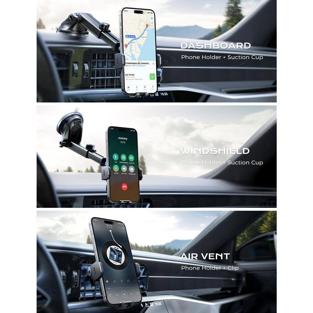 Wireless Car Charger with Auto Clamping Car Charger in Black