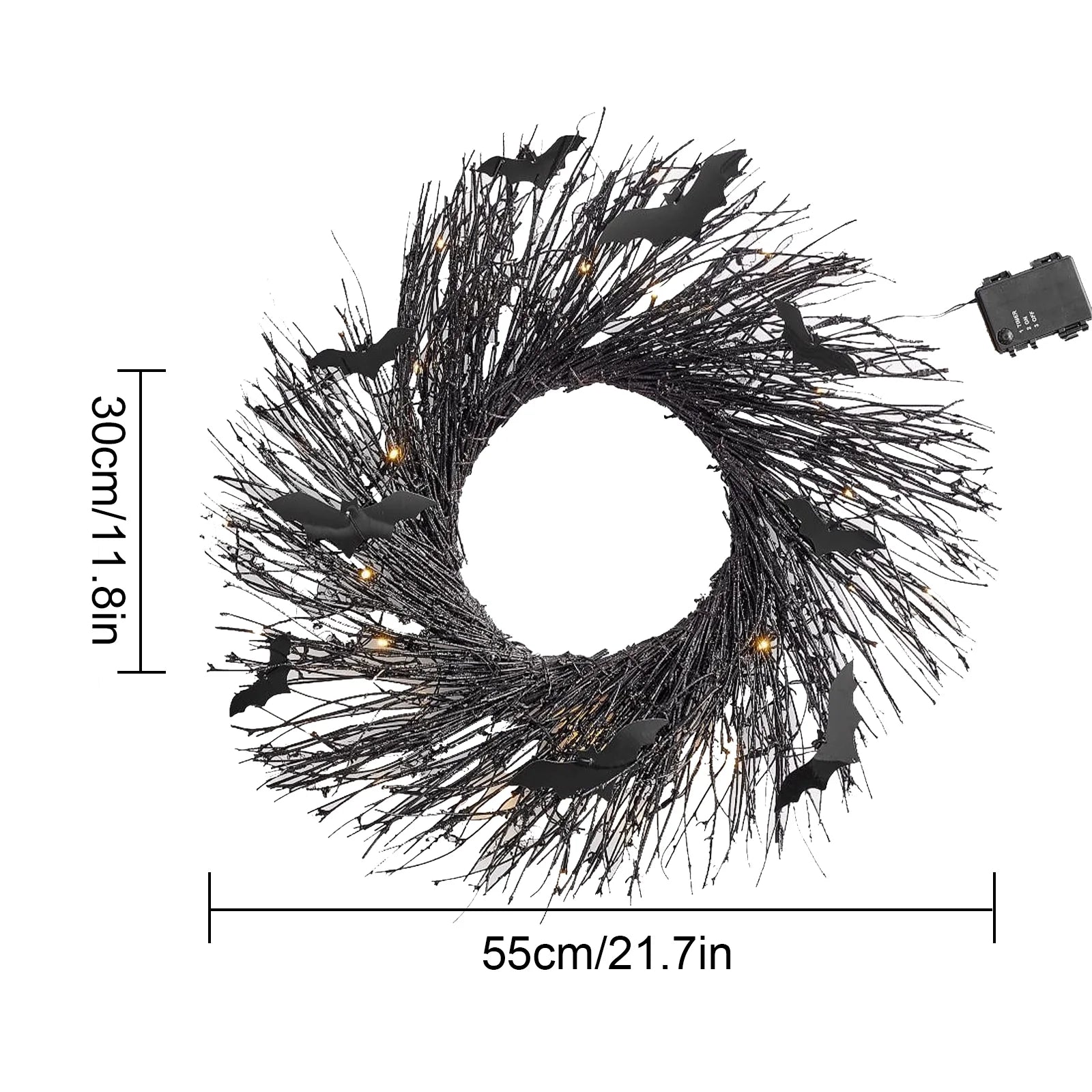 Black Halloween Wreath Bat Wreath Door Wreath with Glitter Bats Halloween Party Decorations